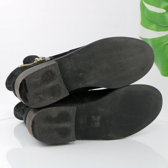 Steve Madden Womens Chances Boot Size 9.5 Black Suede Gold Zip Bootie Boho - Picture 10 of 12